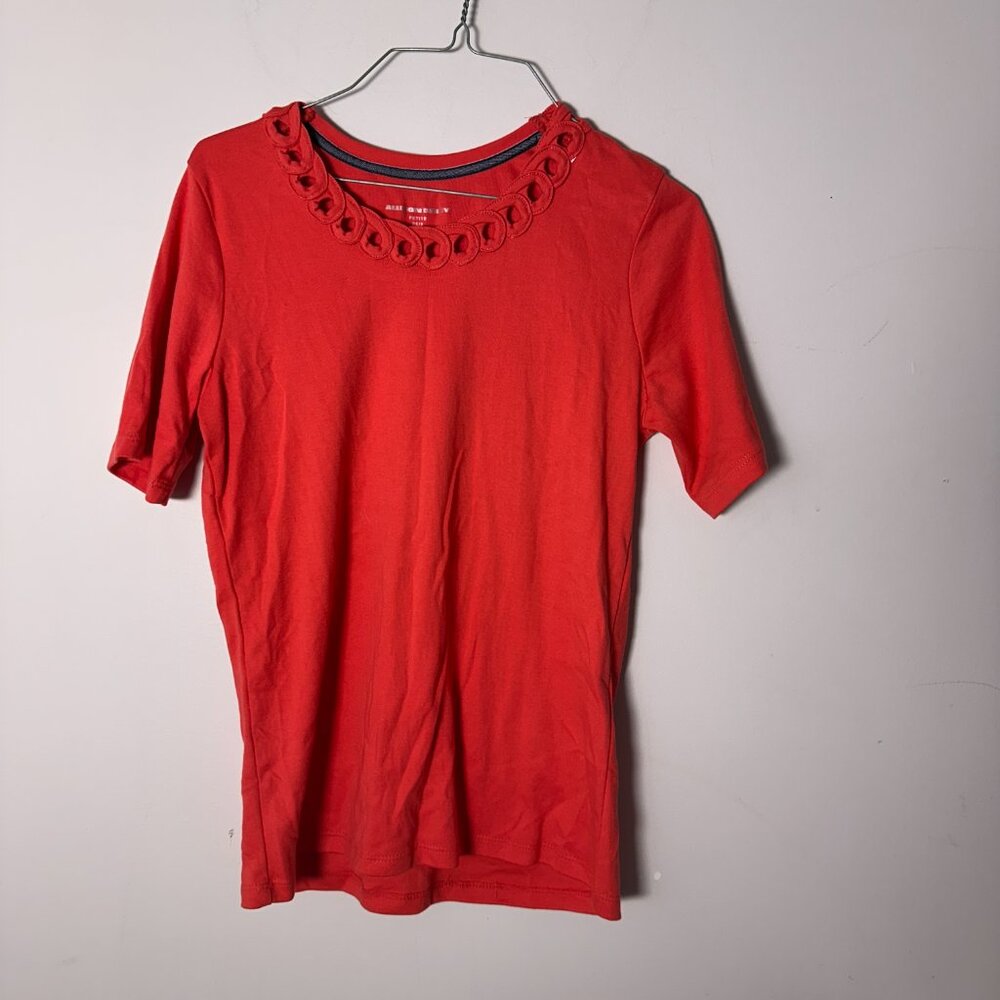EUC Allison Daley Womens Petite Small PS Shirt Blouse Short Sleeves Melon